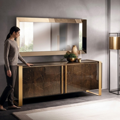 Edle Design Console Legno Sideboard Specchio Credenza Armadio 2 pezzi Tavolo consolle