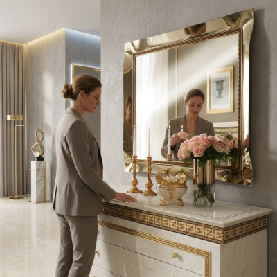 Specchio specchio da parete Barocco Rococò corridoio soggiorno bagno legno vetro design