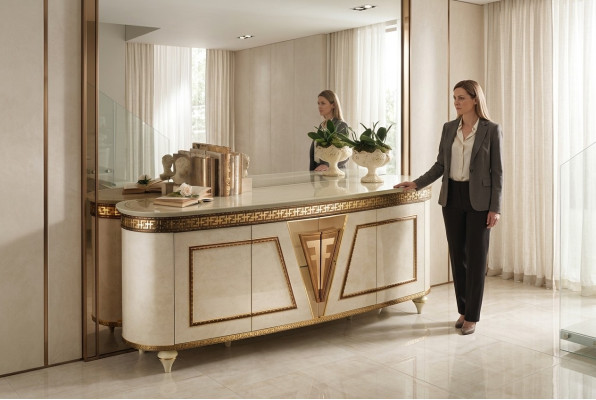 Design della cassettiera, console, credenza, tavolino, armadietto, mobile basso per il soggiorno, nuovo.