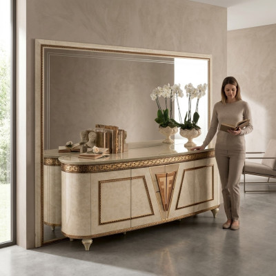 Specchio comò armadio comodini credenza camera da letto set in legno stile antico 2 pezzi