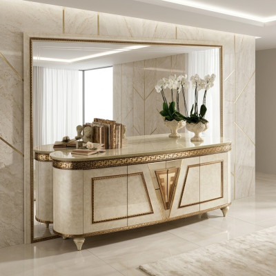 Specchio comò armadio comodini credenza camera da letto set in legno stile antico 2 pezzi