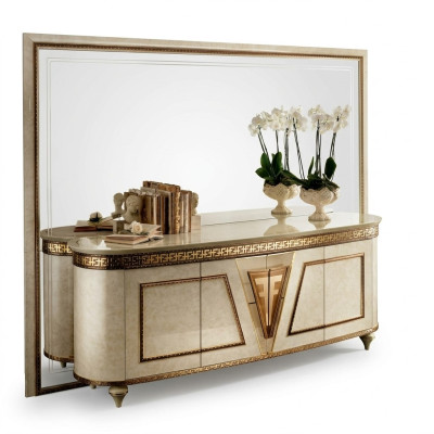 Specchio comò armadio comodini credenza camera da letto set in legno stile antico 2 pezzi