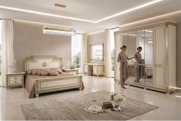 Set da camera da letto Design Moderno Mobili di lusso Letto 2 comodini 7 pezzi. Italia Nuovo