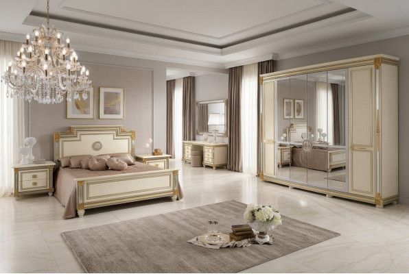 Set da camera da letto Design Moderno Mobili di lusso Letto 2 comodini 7 pezzi. Italia Nuovo