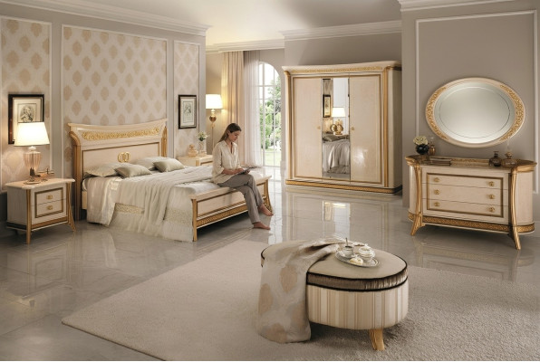 Set camera da letto Design Letto 2x Comodino Comodino Sgabello arredoclassic 7 pezzi.