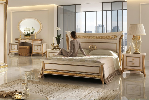 3 pezzi. Set camera da letto Letto 2x Comodino Console Letto matrimoniale Hotel Imbottito