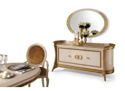Comò in legno stile barocco con specchio, arredi di lusso italiani, set di 2 pezzi nuovo.