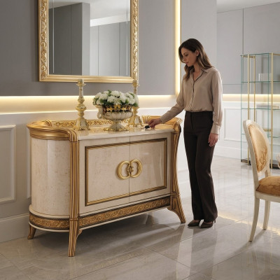 Mobili di design Stile barocco Comò Armadio Beige Legno di lusso Mobili italiani Nuovo