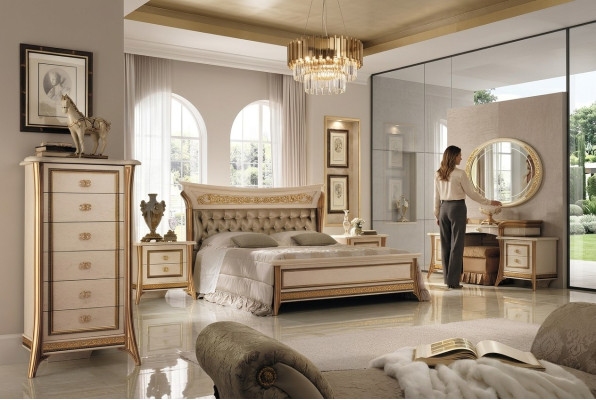 Set da camera da letto Letto Comodino Comò Specchio Sgabello Nuovo 7 pezzi Stile Barocco Rococò