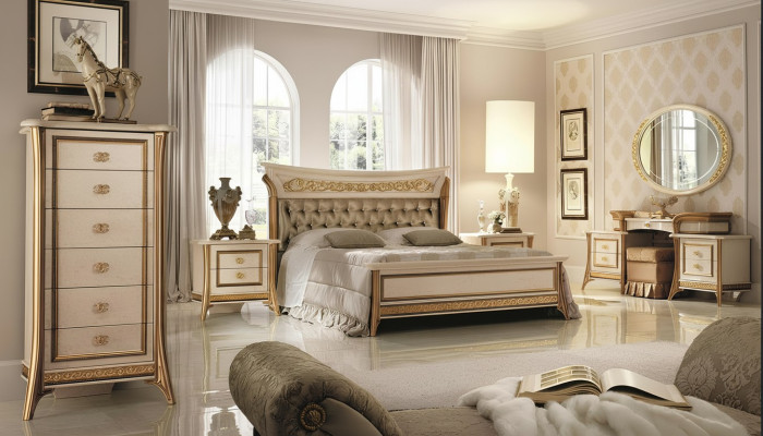 Set da camera da letto Letto Comodino Comò Specchio Sgabello Nuovo 7 pezzi Stile Barocco Rococò