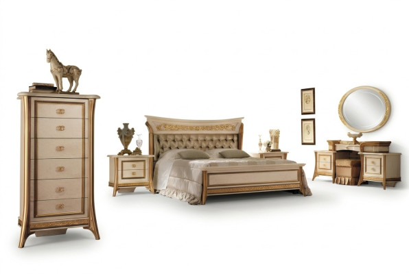 Set da camera da letto Letto Comodino Comò Specchio Sgabello Nuovo 7 pezzi Stile Barocco Rococò