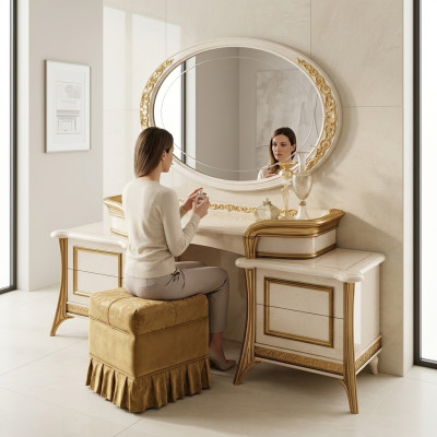 Toletta con specchio Consolle di lusso Toilette Camera da letto Barocco Rococò
