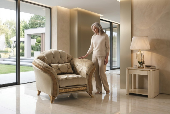 Soggiorno poltrona di lusso hotel imbottito classico monoposto beige