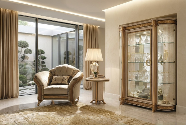 Soggiorno poltrona di lusso hotel imbottito classico monoposto beige