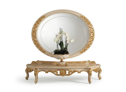 Specchio design con cornice in legno vero da appendere, arredamento di lusso stile barocco.