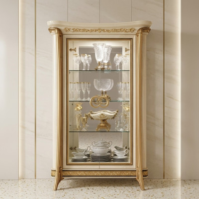 Vetrina Vetrine Armadio in vetro Soggiorno Scaffale Barocco Rococò Legno reale