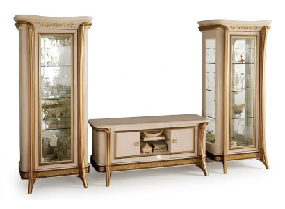 Soggiorno credenza 2x vetrina 3 pezzi mobile soggiorno arredo classico set design.