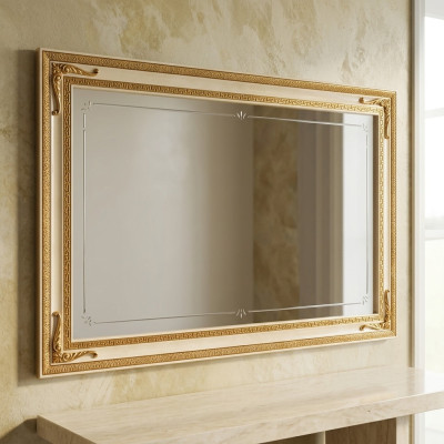 Specchio da parete classico con cornice in legno, mobile specchio dorato 170x110 cornice in legno da parete.