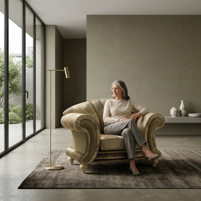 Sedia di design in tessuto di lusso per TV divano poltrona relax lounge Nuovo