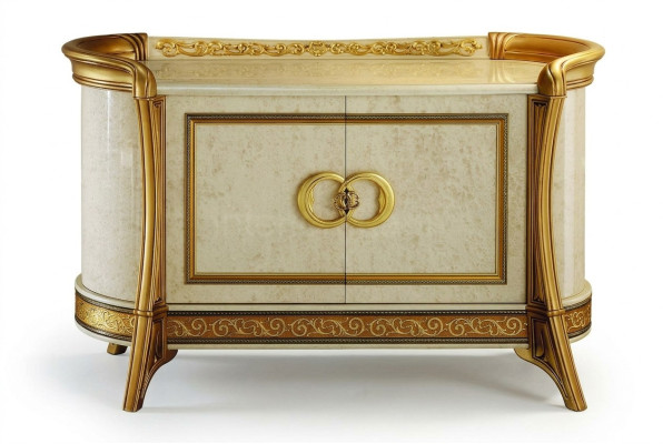 Comò design in legno, armadio comò di lusso, credenza, beige.
