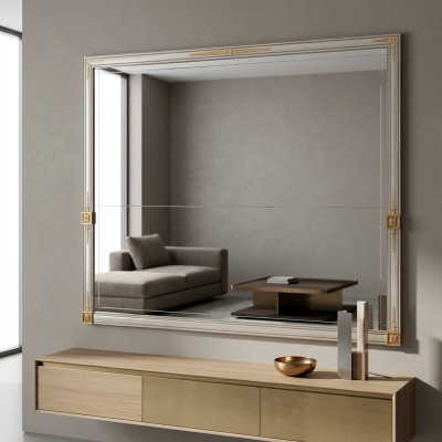 Specchio con cornice di legno, specchio da parete, mobile da parete di design classico.