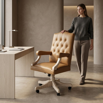 Poltrona da ufficio di lusso imbottito da design, girevole per l'ufficio del capo.
