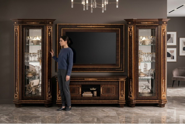Set completo soggiorno combinazione soggiorno 4 pezzi parete attrezzata legno 2x vetrina nuovo