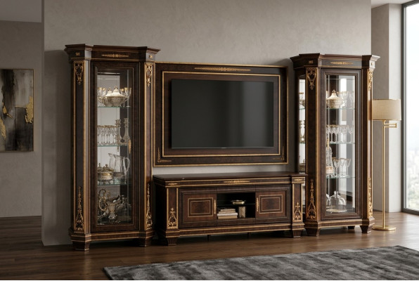 Set completo soggiorno combinazione soggiorno 4 pezzi parete attrezzata legno 2x vetrina nuovo