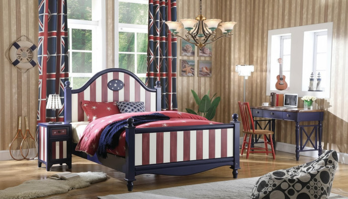 America Letto Camera dei bambini Letti Camera da letto Legno Legno massiccio Mobili Blu Design