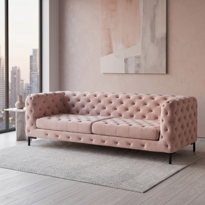 Divano Chesterfield in tessuto e pelle divano imbottito 3 posti.