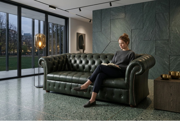 Verde Chesterfield divano a 3 posti design di lusso