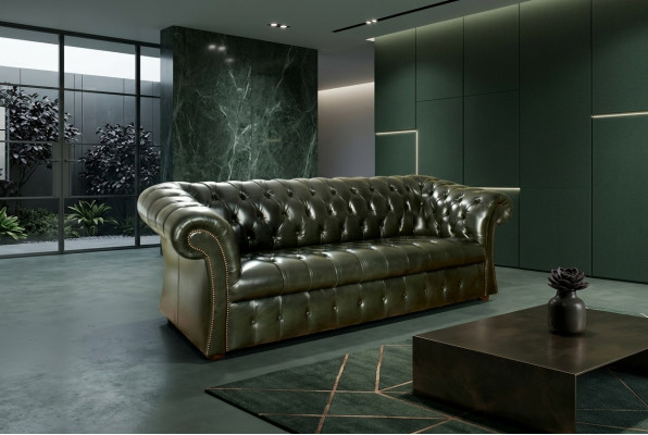 Verde Chesterfield divano a 3 posti design di lusso