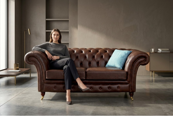 Chesterfield Mens Club Divano in pelle 2 posti marrone NEW jvmoebel ®