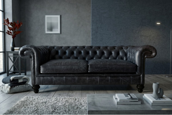 Designer divano Chesterfield grigio a 3 posti per lussuoso soggiorno