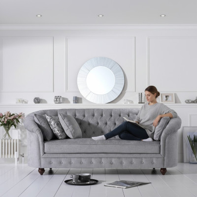 Divano Chesterfield in tessuto o pelle per soggiorno, set poltrone e divano a 3 posti.
