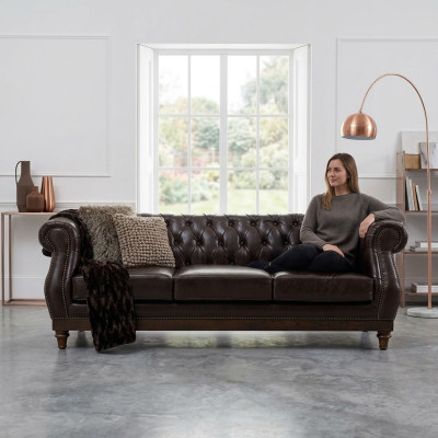 Chesterfield divano designer marrone a 3 posti di lusso per il soggiorno