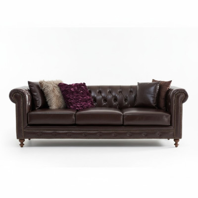 Divano Chesterfield Divano Imbottito in Tessuto Pelle Divani Imbottiti Set 3 Posti