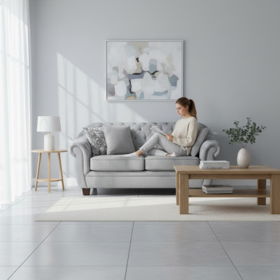 Chesterfield Divano Couch Imbottito in Tessuto Pelle 2 Posti