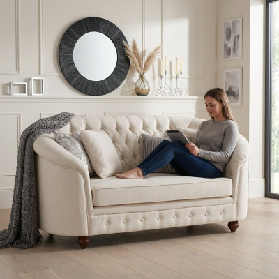 Classico divano in tessuto - Beige Chesterfield in tessuto divano a 2 posti Nuovo jvmoebel ®