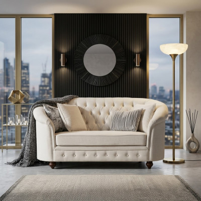 Classico divano in tessuto - Beige Chesterfield in tessuto divano a 2 posti Nuovo jvmoebel ®