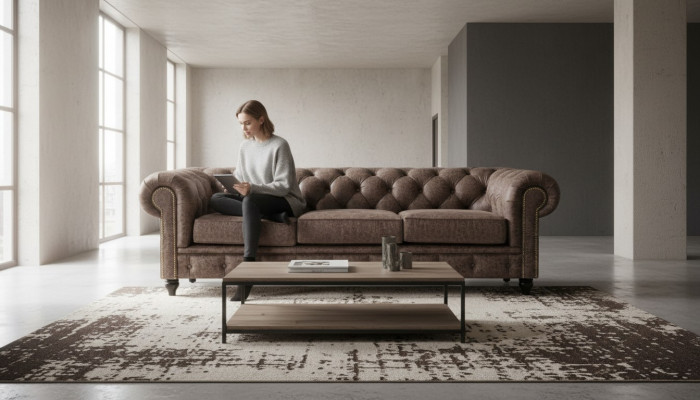 Mens Club Chesterfield Divano Couch in pelle Imbottito a tre posti Marrone NUOVO.