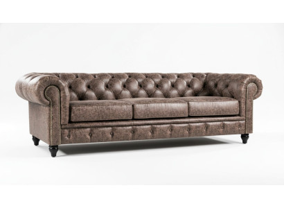 Mens Club Chesterfield Divano Couch in pelle Imbottito a tre posti Marrone NUOVO.