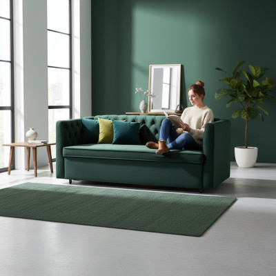 Divano Chesterfield in stile americano in pelle verde a tre posti