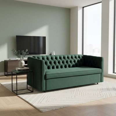 Divano Chesterfield in stile americano in pelle verde a tre posti