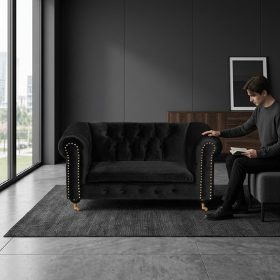 Chesterfield 2 posti Classico lusso Barocco Rokoko Divano Tessuto Pelle Sofa