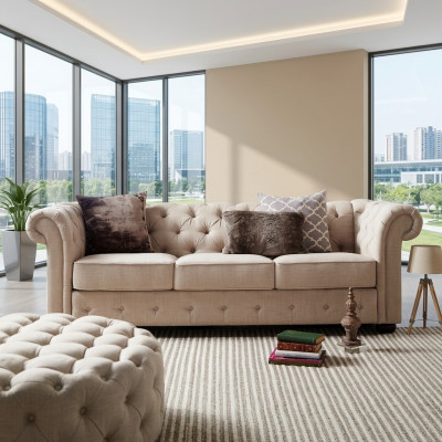 Stile casa di campagna Arredamento - Set divano Chesterfield 3+2 posti in tessuto.