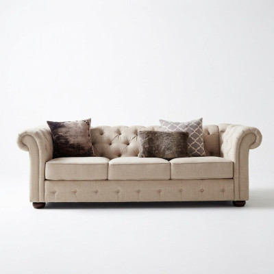 Stile casa di campagna Arredamento - Set divano Chesterfield 3+2 posti in tessuto.