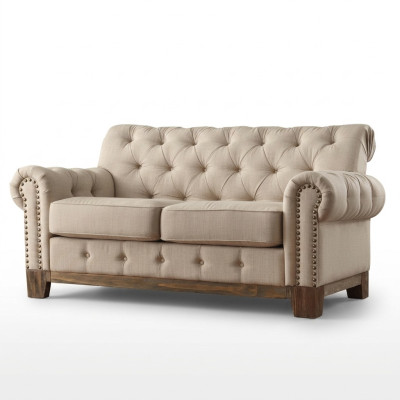 Chesterfield 2 posti Classico lussuoso divano in legno naturale tessuto pelle divano