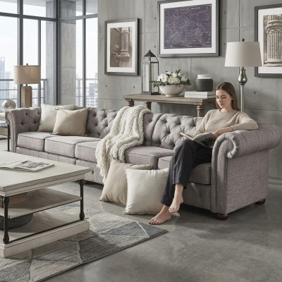 Chesterfield soggiorno arredamento divano divano cinque posti tessile