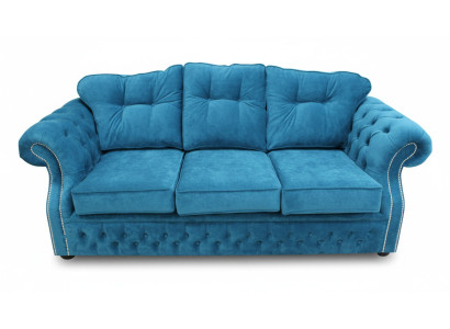 Divano Chesterfield in stoffa blu, Tre posti, Design per il salotto.